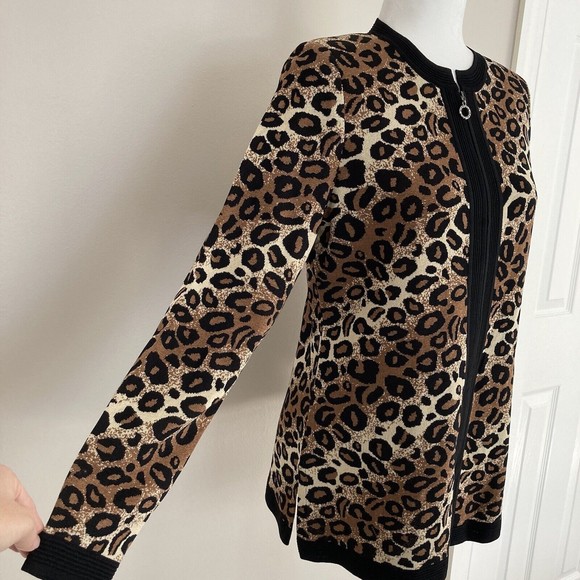 Exclusively Misook Animal Print Full Zip Knit Jacket Size XS Leopard Print - Picture 5 of 12